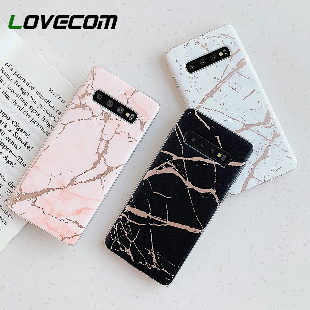 

LOVECOM Phone Case For Samsung Galaxy Note 10 Pro S10e S10 Plus S8 S9 Plus Electroplated Cracked Marble Soft IMD Back Cover Gift