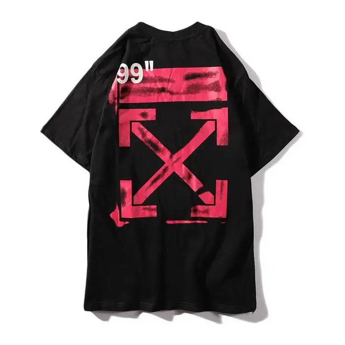 Черный "99" граффити стрелы Off-White OW для мужчин и женщин унисекс пара влюбленных моделей хлопок Повседневная мода короткий рукав круглый вырез Футболка - Цвет: Черный