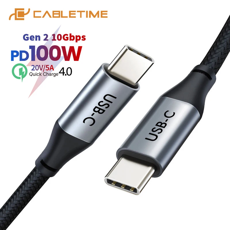 Кабель USB Type C CABLETIME PD Gen2 100 Вт 10 Гбит/с 3 1 к 5 в 3A кабель для быстрой синхронизации и