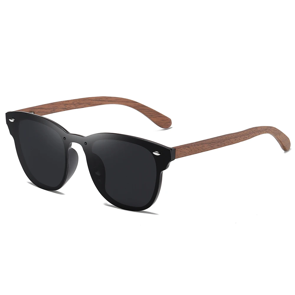 GM поляризованные солнцезащитные очки в деревянной оправе, мужские и женские бамбуковые зеркальные Плоские линзы для вождения UV400 - Цвет линз: Black