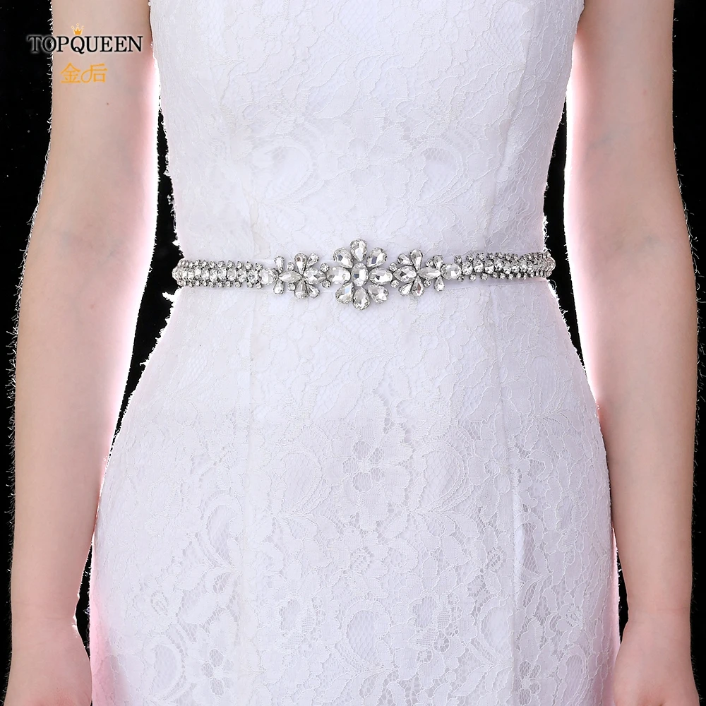 

TOPQUEEN S258 Bridal Belt Silver Rhinestones Beaded Crystal Elegant Wedding Sashes Wedding Accessories Women Daily Dresses Belts