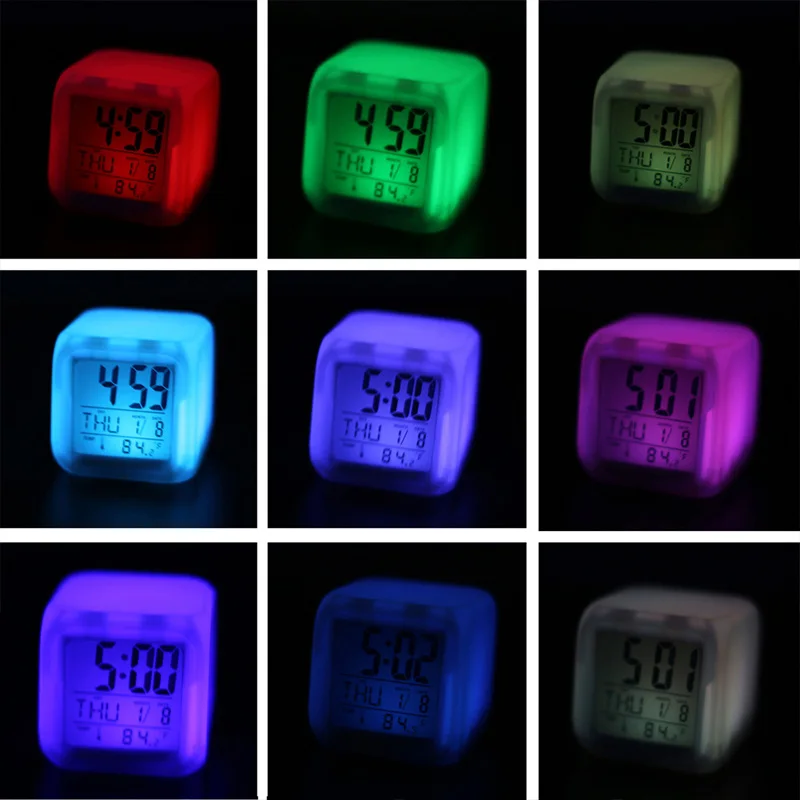 Night Glowing Cube Snooze Clock LED Light Alarm Clock Colors Changing Digital Clock Wake Up Alarm Clock Lamp Desktop Decoration - ANKUX Tech Co., Ltd