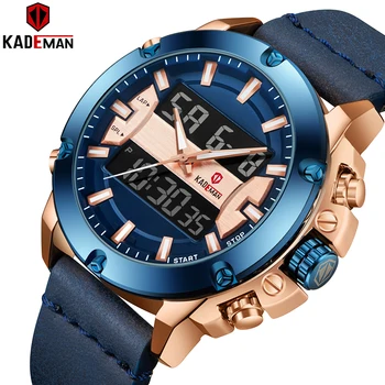 

806 New Mens Watches TOP Luxury Sport Tech Watch KADEMAN Brand Quality 3ATM LED Military Wristwatch Casual Leather Male Relogio