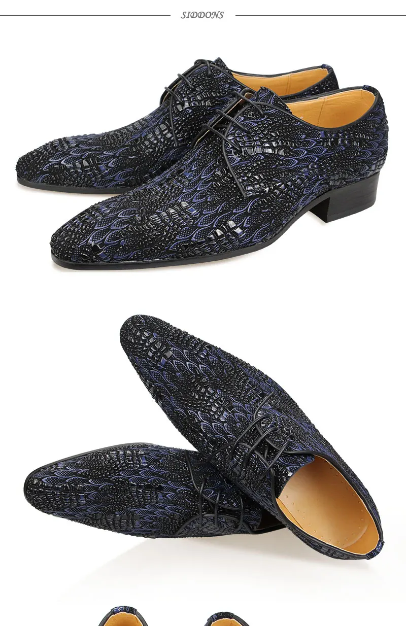 2021 Luxury Mens Party Blueblack Shoes Fashion Derby Men Formalvdress Evening Dress for Men Every Day Synthetic Pointed Toe Shoe