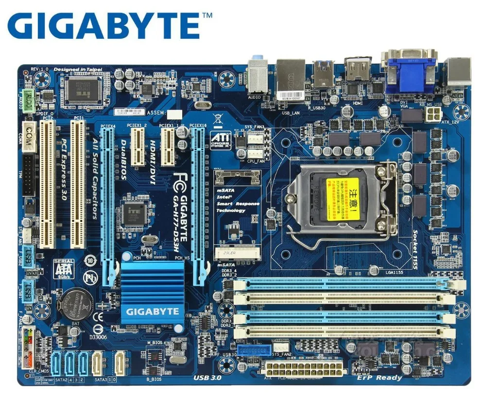 

Gigabyte GA-H77-DS3H original motherboard LGA 1155 DDR3 32GB USB3.0 H77-DS3H H77 board
