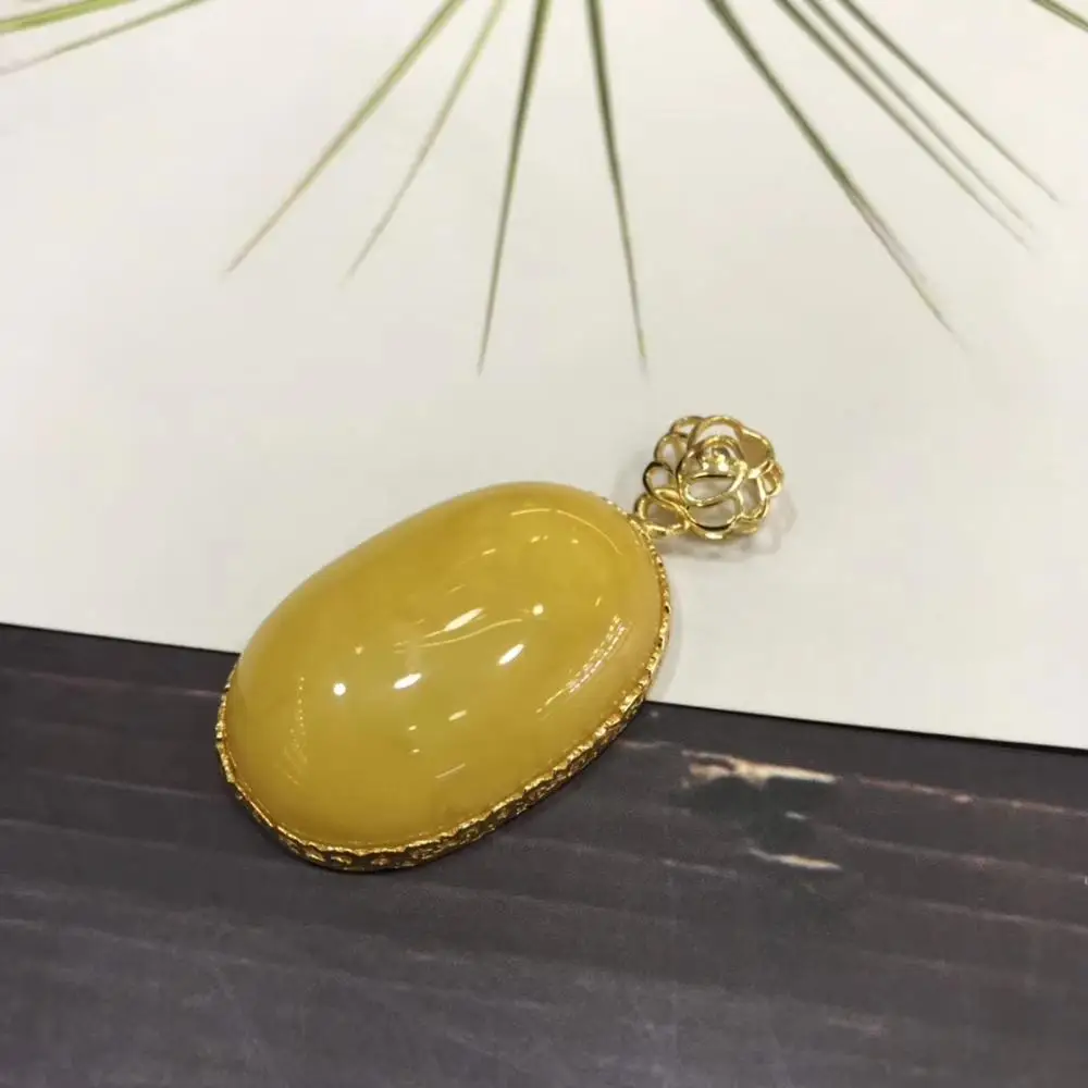 

Natural Yellow Amber Pendant Rectangle Fashion Gemstone 45x23mm Healing Stone New Gift Crystal Healing Women Men Pendant