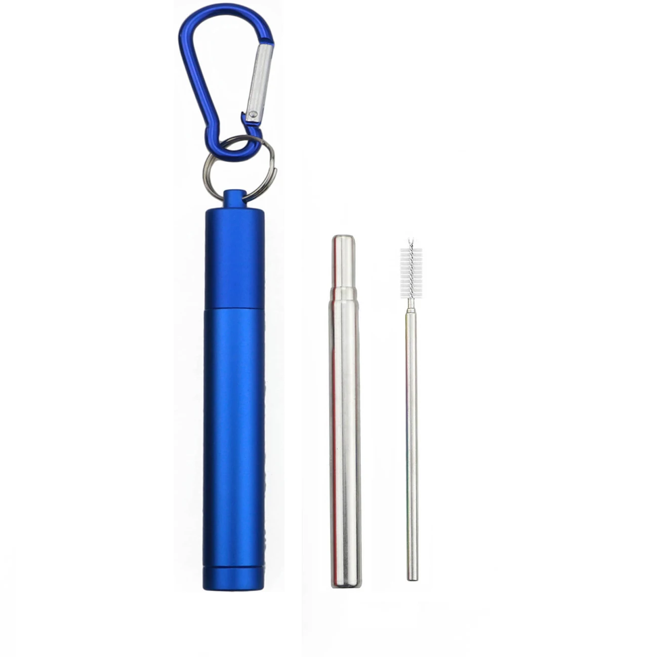 blue silver straw 18/10 телескопическая соломинка из нержавеющей стали для питья многоразовая складная металлическая соломинка для путешествий с кистью Холщовая Сумка - Цвет: blue silver straw