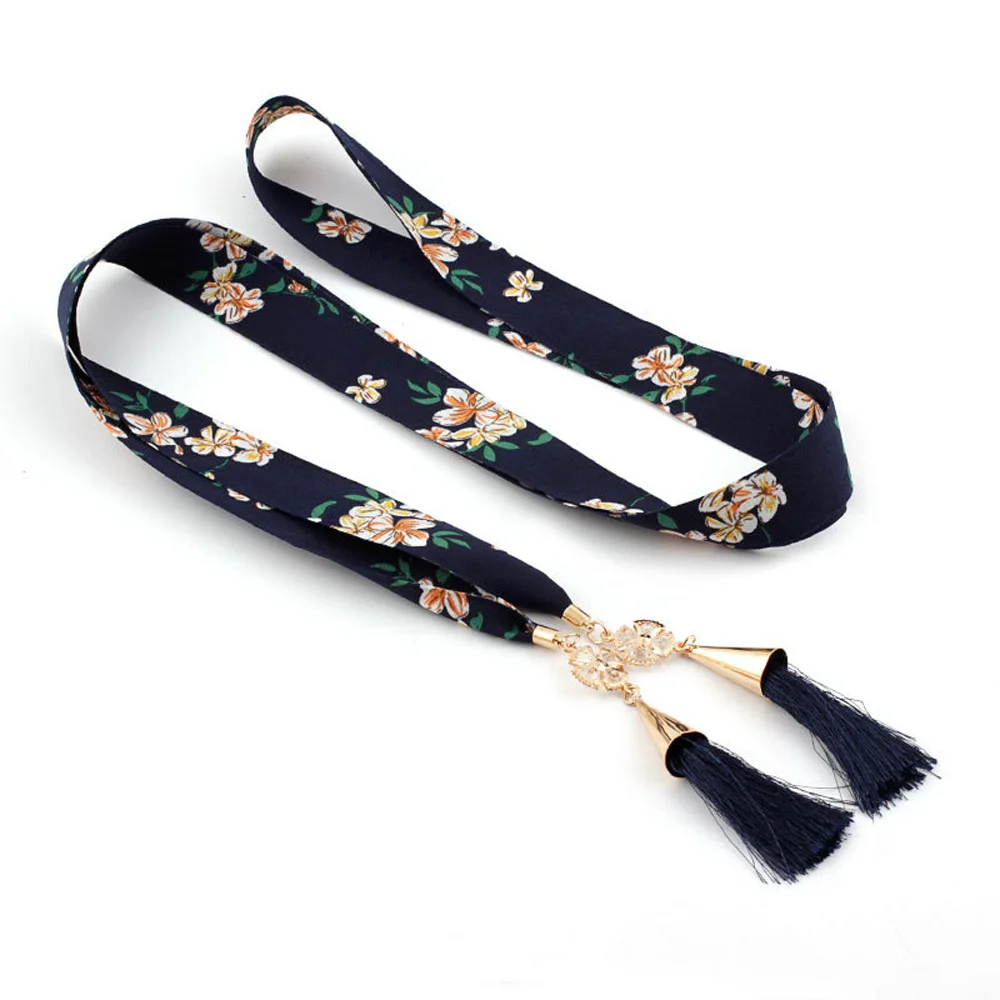 Dark Blue Женское платье, пояс, Декор, женский ремень, шифон, завязанный кристаллами, с кисточками, кулон, NUBLT0353 - Цвет: Dark Blue