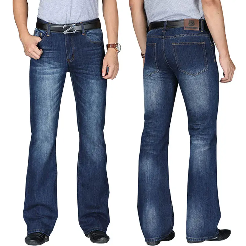 

New Flared Jeans Men Boot Cut Denim Pants Comfortable Slightly Slim Designer Classic Loose Blue Black Trousers Size 28 - 40