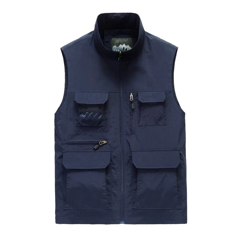 Большой размер открытый сетки мульти карман жилет для мужчин водонепроницаемый фотографии без рукавов куртка репортёра жилет M-5XL размера плюс 6XL7XL - Color: Deep Blue Vest