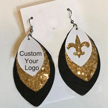 

Fahion Handmade Glitter Rocket New Three Layer Football Leather Earrings Layered Sample Teardrop Leaf Earrings