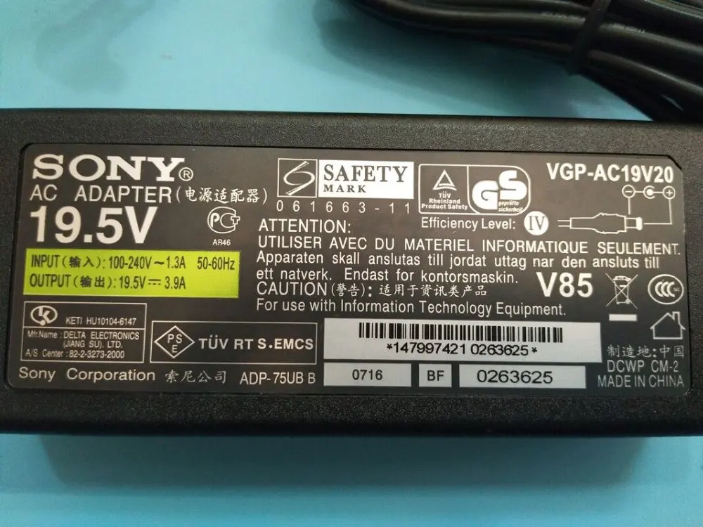 19,5 V 3.9A AC адаптер питания для SONY VAIO VGP-AC19V37 VGP-AC19V38 VPCW VPC-W