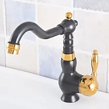 

Kitchen Wet Bar Bathroom Vessel Sink Faucet Black Oil Rubbed Bronze Gold Color Brass Swivel Spout Mixer Tap Single Hole msf791