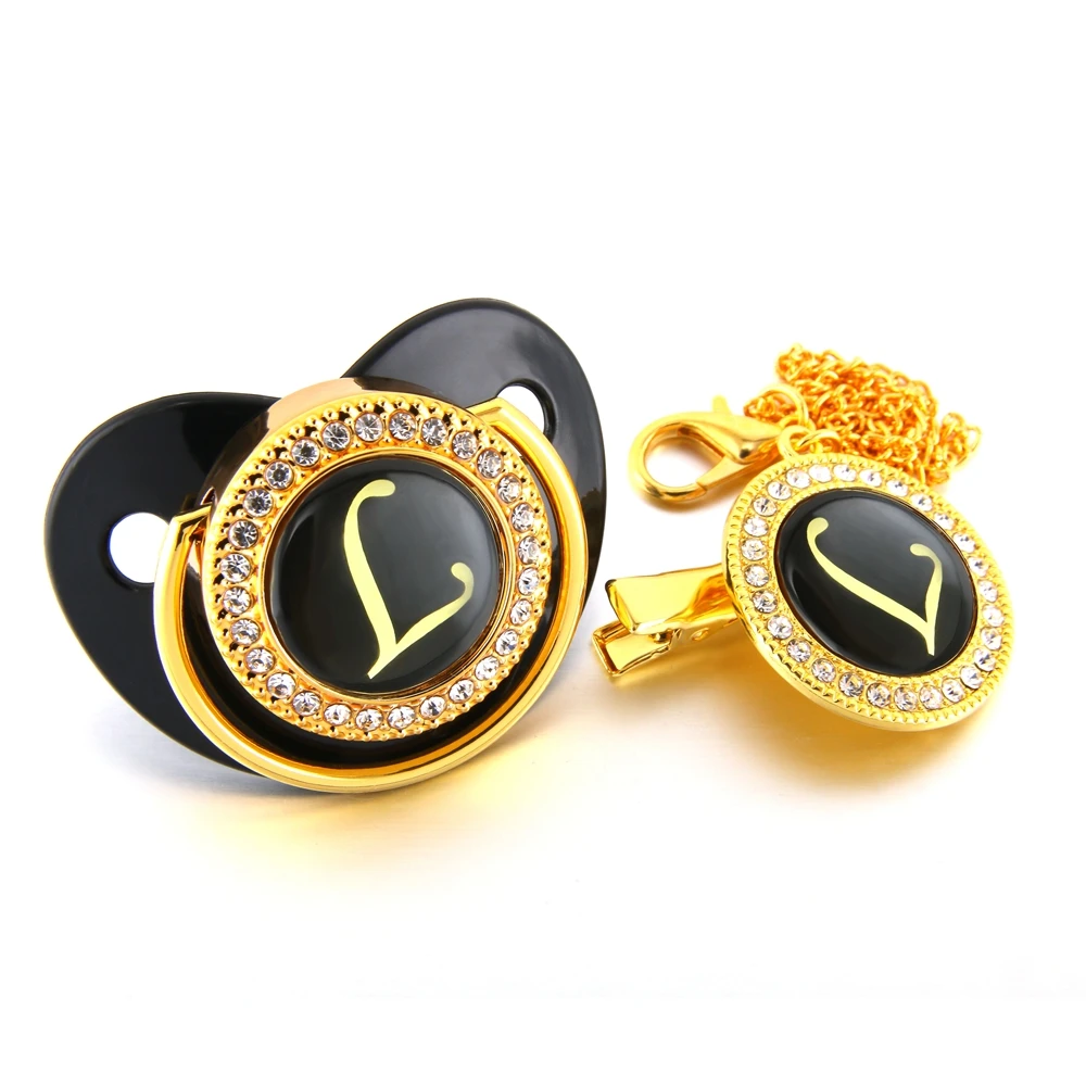 

Luxury Black Baby Pacifier Any Initial Letter Bling Pacifier Rhinestone Sparkling Pacifier Clip BPA Free Dummy Baby Soother
