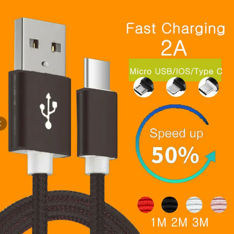 Тяжелый металлический Micro Тип usb C зарядное устройство IOS кабель 1~ 3 м для iPhone X 8 7 6 5