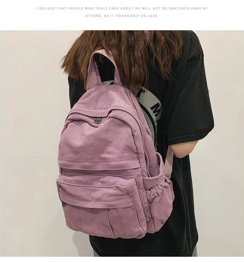 Vintage Casual Backpack Women Travel Bag 2021 Fashion High Capacity Solid Color Women's Backpack Student Zipper School Bag Stylish Backpacks best of sale 