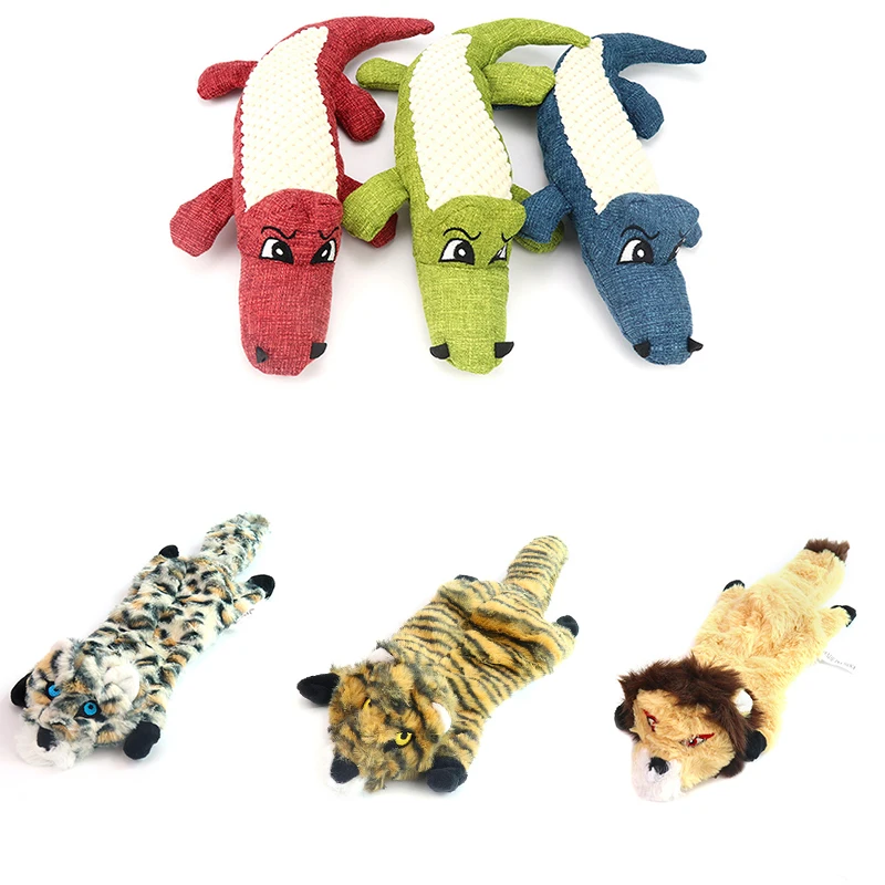

Cute Pet Dog Toy Linen Plush Crocodile Animal Squeak Toy Cleaning Teeth Chew Strong Interactive Doll Supplies Tiger Lion Panther