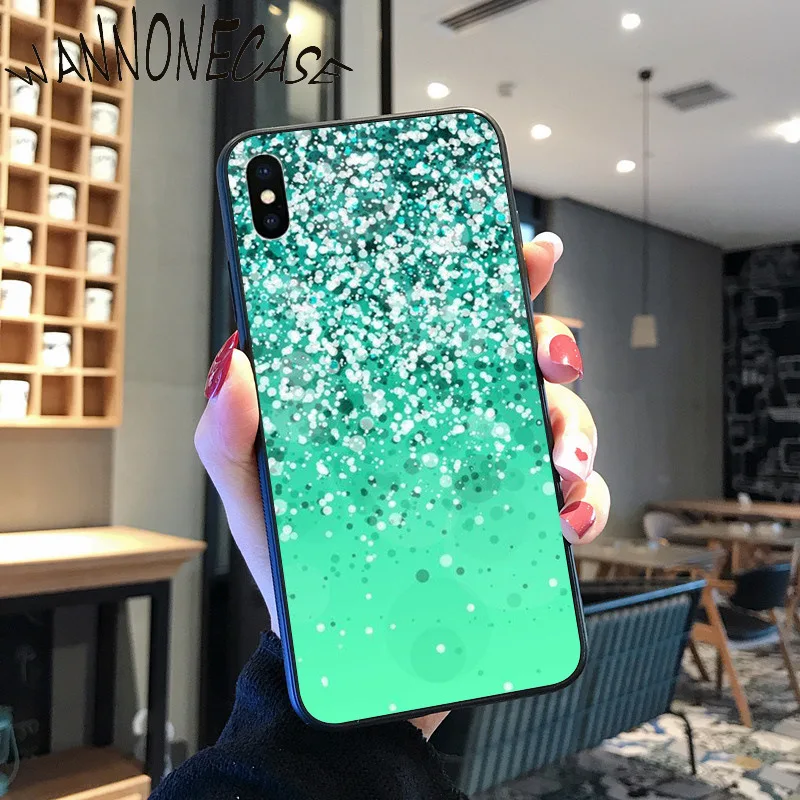 Hijau Perak Band Glitter Mewah Desain Unik PhoneCase untuk iPhone 8 7 6 6S Plus X XS MAX 5 5S SE XR 11 11pro Promax Ponsel