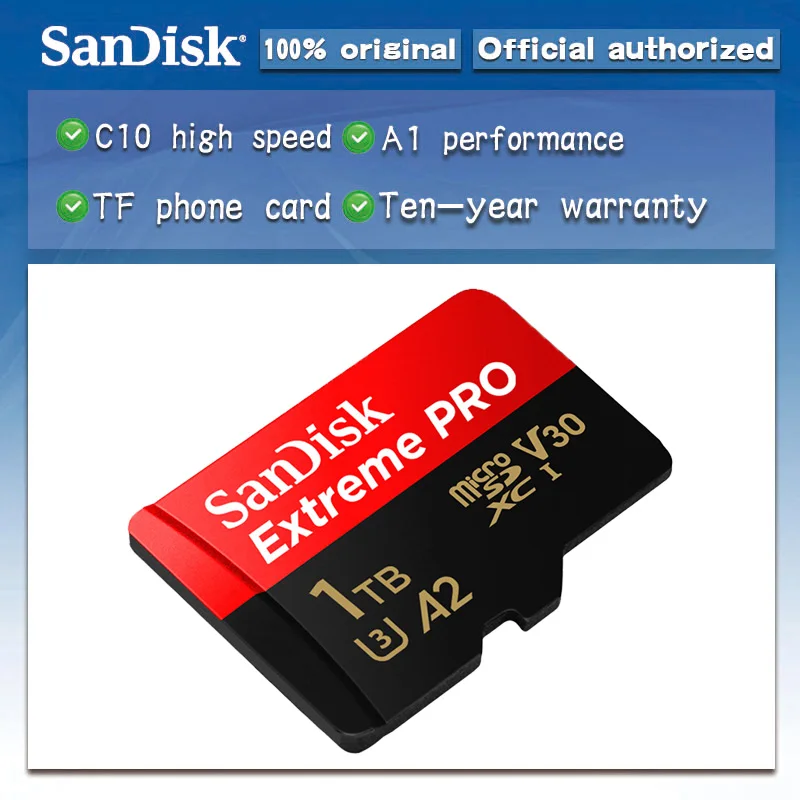 Двойной Флеш накопитель SanDisk Extreme Pro microSDXC microSD карты памяти micro SD Card 1 ТБ microSDHC Class10 U3
