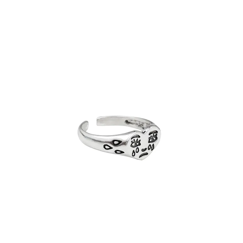 Korean Fashion Crying Heart Ring For Women Girls Trendy Vintage Silver Color Open Adjustable