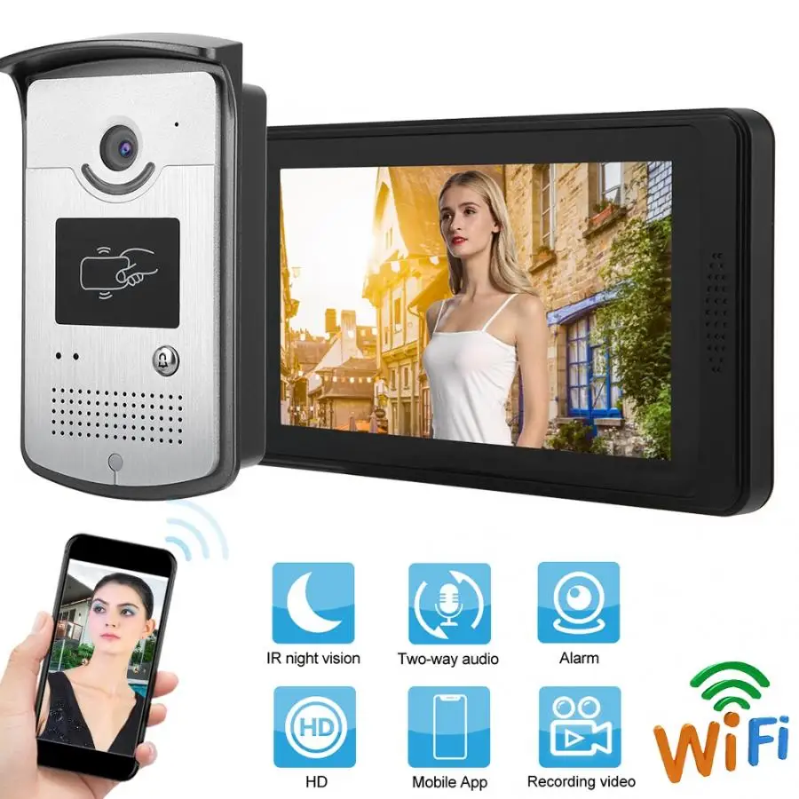 7 дюймов проводной Wifi HD видео дверной звонок телефон дистанционное управление Умный дверной звонок Домофон Система