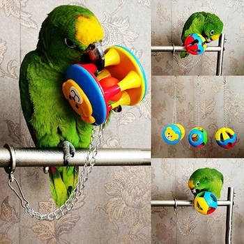 

Cute Pet Bird Plastic Chew Ball Chain Cage Toy for Parrot Parakeet Pet Parrot Toy Bird Hollow Bell Ball Fruit basket Canary