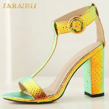

Sarairis 2020 New Fashion Plus Size 45 Chunky High Heels Summer Sandals Woman Shoes Buckle Strap Open Toe Lady Pumps Women