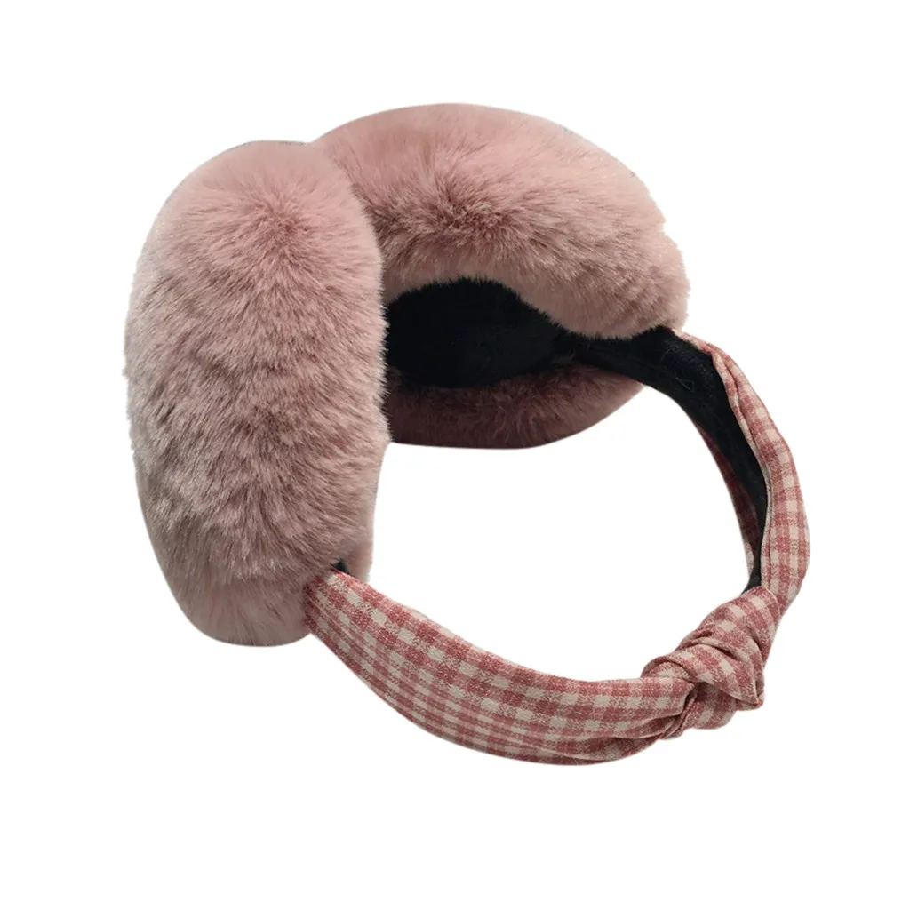Pink Теплые женские забавные зимние наушники, повязка на голову из искусственного меха, плюшевые вечерние теплые наушники - Цвет: Pink
