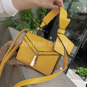 

Elegant Female Bow Tote Bag 2020 New Quality PU Leather Women's Designer Handbag Stone Pattern Lock Chain Shoulder Messenger Bag