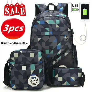 

3pcs/Set Large Backpack Unisex USB Travel Multifunction School Bags for Teenage