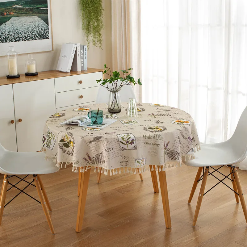 

American Country Plant Landscape Round Table Cloth Waterproof Fabric Tassel Table Cover Decoration Dining Room Table Cloth