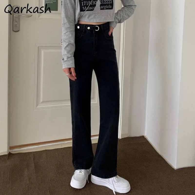 

Jeans Women Black Classic All-match High-waist Design Simple Full-length Leisure Loose Students Stylish Cozy Spring Vintage Chic