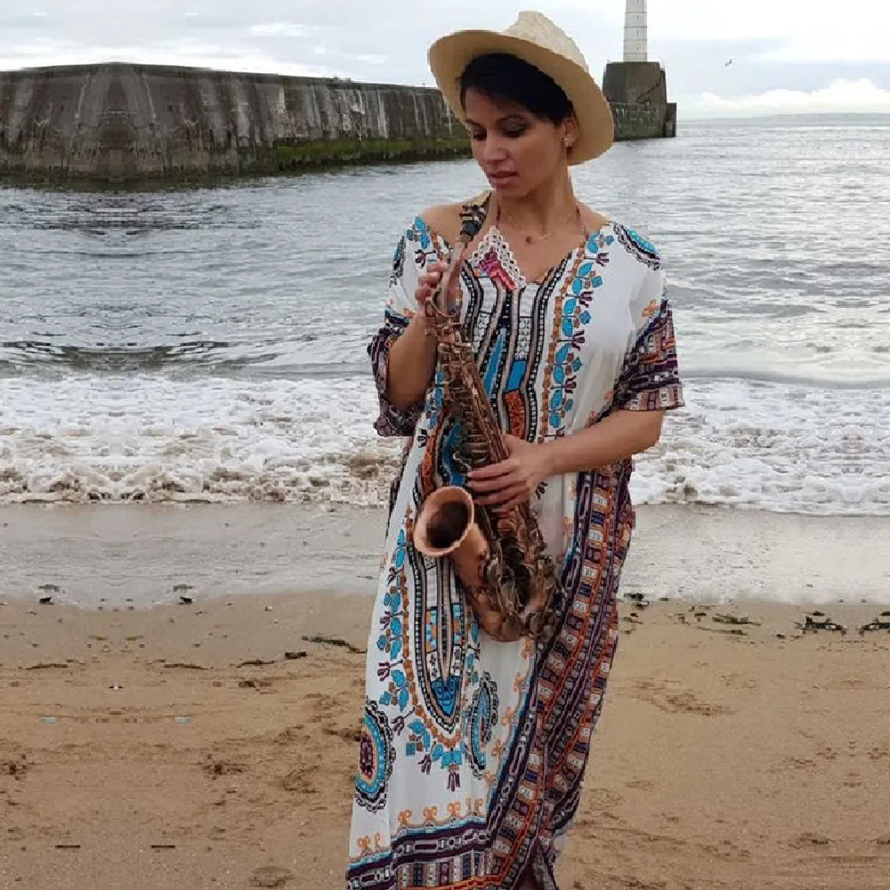 Indie Folk Long Kaftan Summer Beach Dress Women Clothing Large Size Beachwear Cover ups Robe de Plage Saida de Praia #Q288