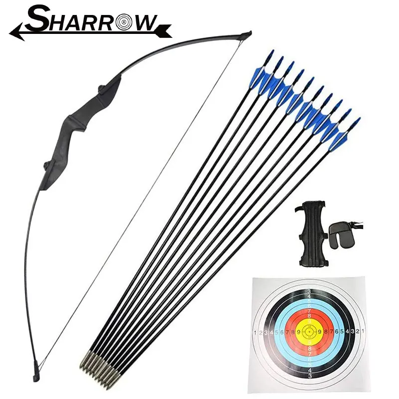 Archery Recurve Bow And Arrow Set 30-40lbs With 6pcs Fiberglass Arrows Straight Bow Target Paper RH/LH Shooting Accessories archery recurve bow riser straight bow takedown handle diy target practice shooting accessories