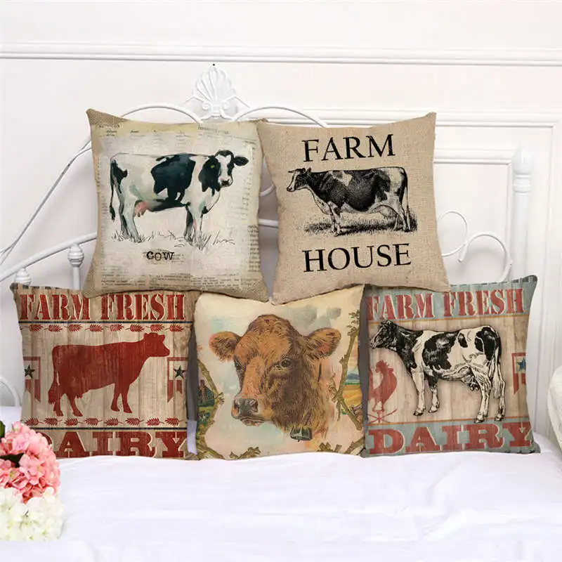 Cushion Cover 45x45cm Farm Cushion Cover Farm Animals Cotton Throw
