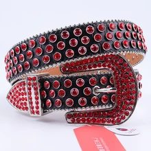 Rhinestone Men Belts Fashion Crystal Studded Belts For Women Vintage Premium Leather Diamond Strap Punk Jeans Waist Belt Cintos
