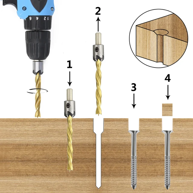 XCAN-Juego de brocas avellanadas con recubrimiento de titanio, 3-10mm, con llave hexagonal, cortador con perforación, broca de madera HSS 3