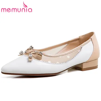 

MEMUNIA 2020 new arrival genuine leather shoes women pumps bowknot crystal spring summer casual shoes ladies single shoes