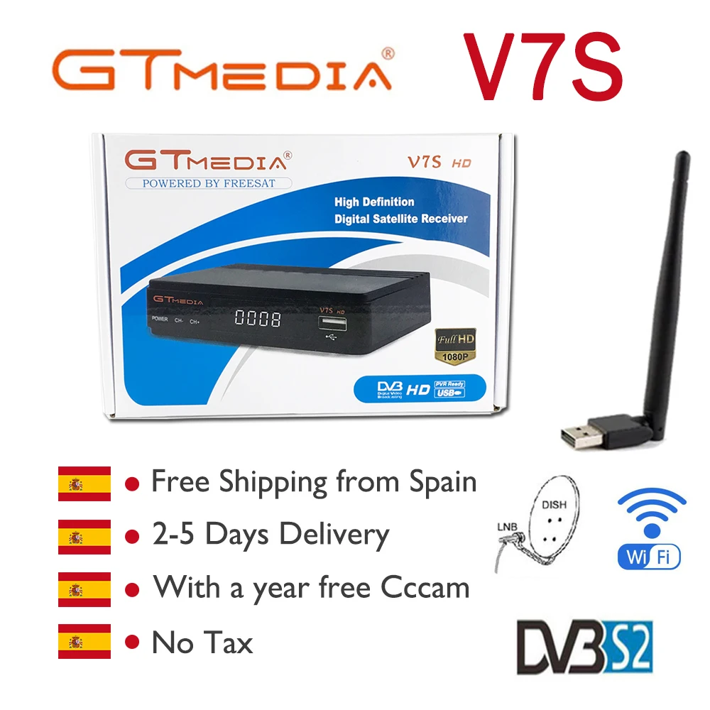 

Spain Hot-selling DVB-S2 Freesat V7 hd With USB WIFI FTA TV Receiver Support Network Sharing TV BOX with Europe 2 Years CCCAM