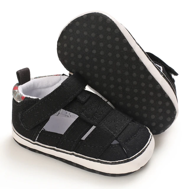 2021 NEW 0-18Months Kids Newborn Baby Boys Fashion Summer Soft Crib Shoes First Walker Anti Slip Sandals Shoes Soft Sole B244 Black