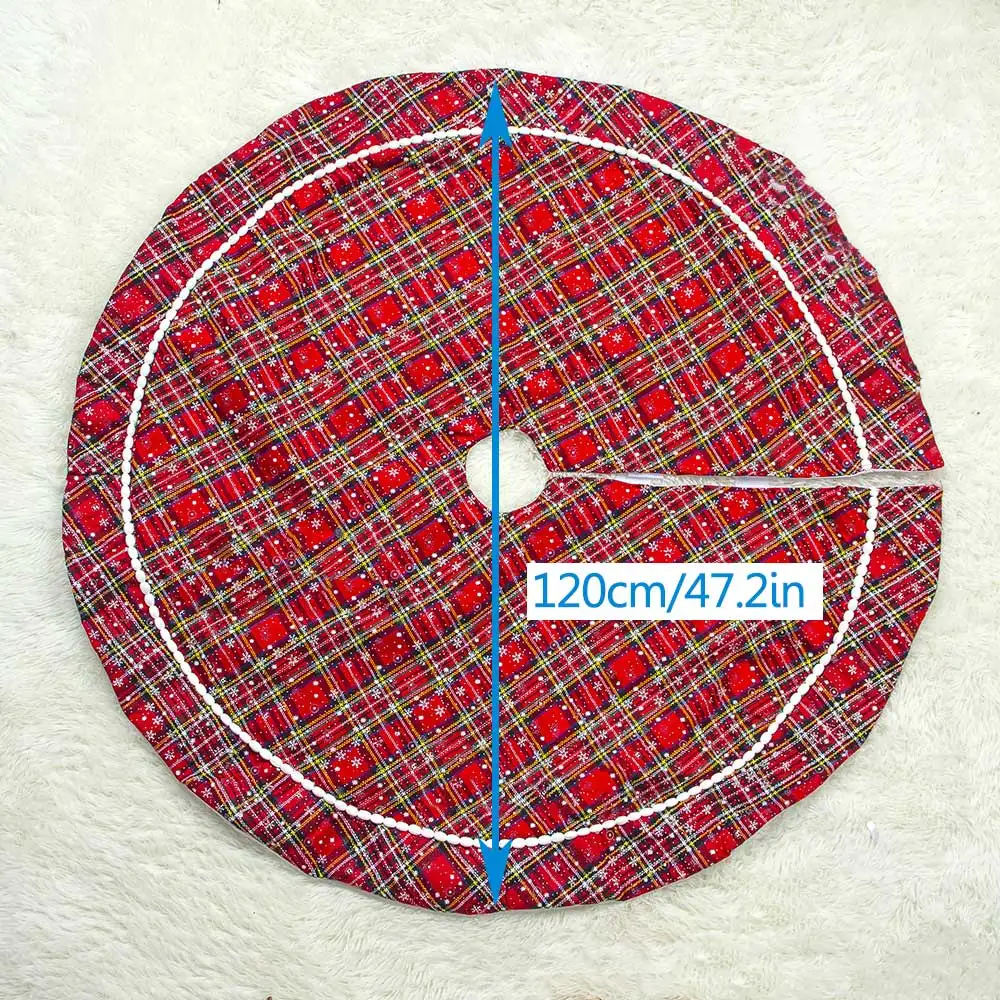 Christmas Tree Skirt 47 Inche Cloth Plaid Snowflake Round Carpet Christmas Decora for Home Floor Mat New Year Xmas Tree Skirts - Цвет: 120cm