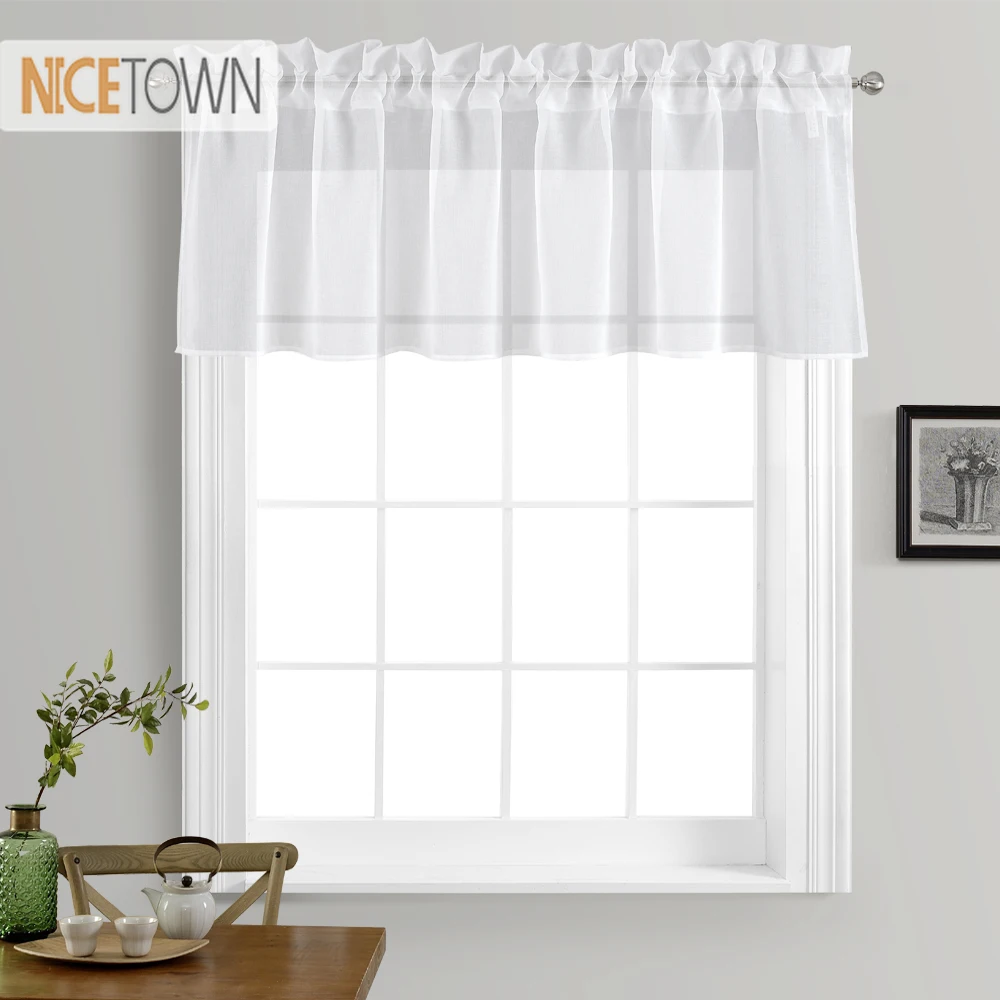 

NICETOWN Kitchen Window Treatment Voile Valance Linen Look Sheer Curtain Tier for Small Window Home Kitchen White Noren