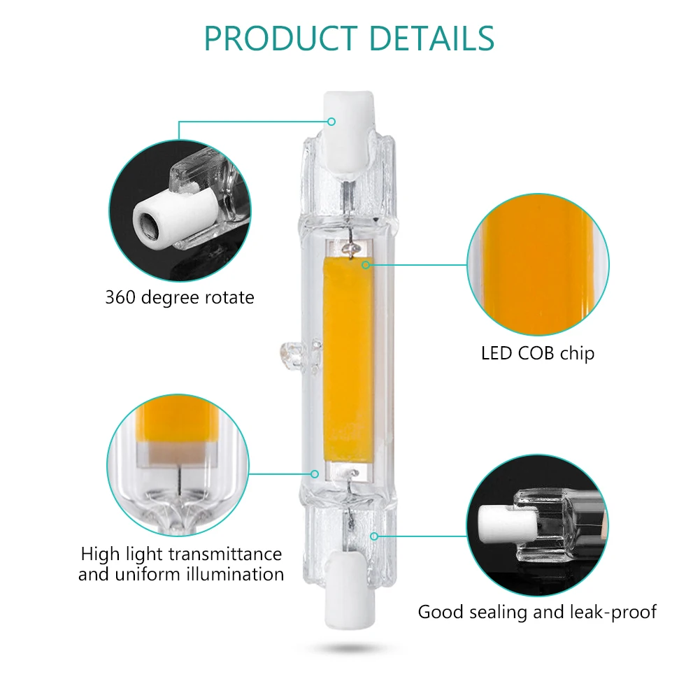 Dimmable j78 r7s 8 Вт 78 мм светодиодный светильник лампы j118 Led cob 16 118 стеклянная трубка