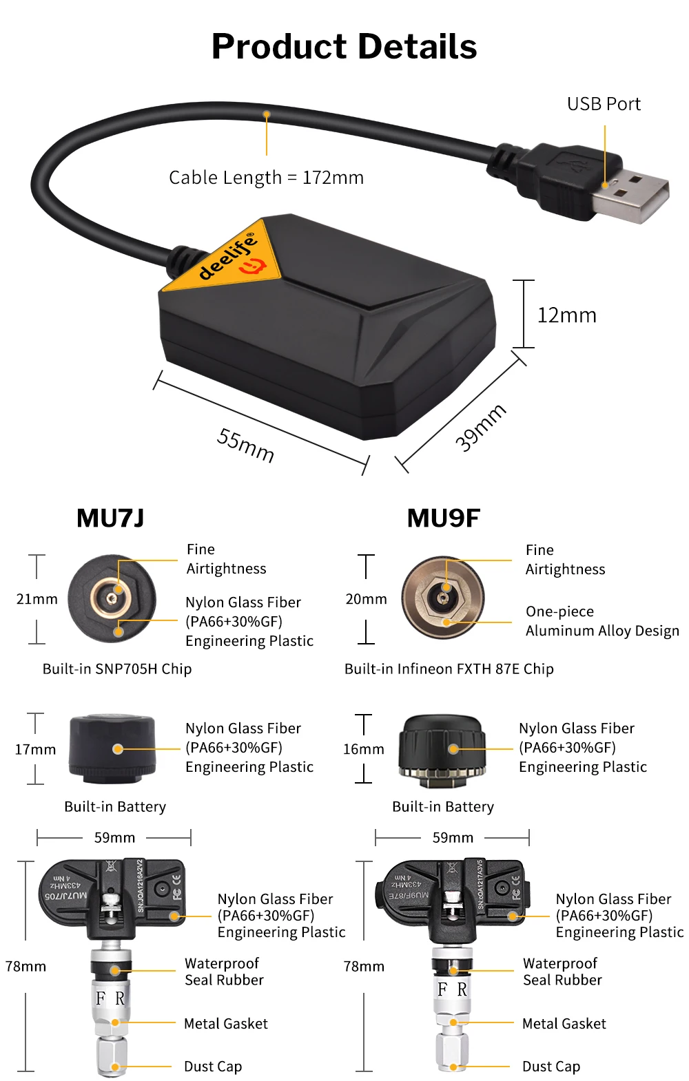 Deelife Android TPMS for Car Radio DVD Player Tire Pressure Monitoring System Spare Tyre Internal External Sensor USB TMPS