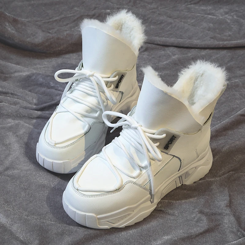 Cotton Shoes Female New Women's Boots Winter Plus Velvet Cotton Shoes Thick-Soled Warm Sneakers Snow Boots Women's Cotton Boots - Цвет: Белый