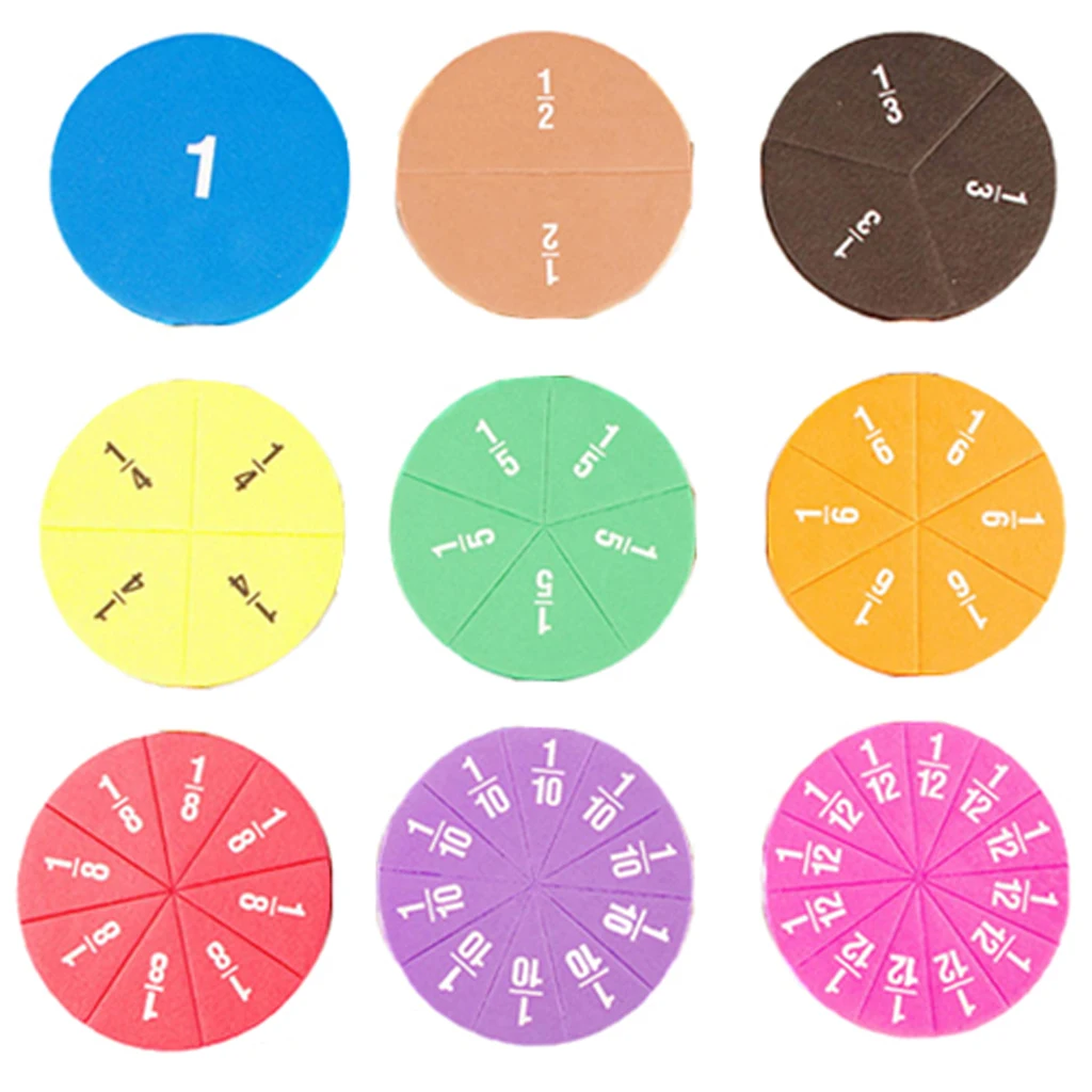 51x Circular Fractions Card EVA Kids Education Math Learning Toy Gift Age 3+