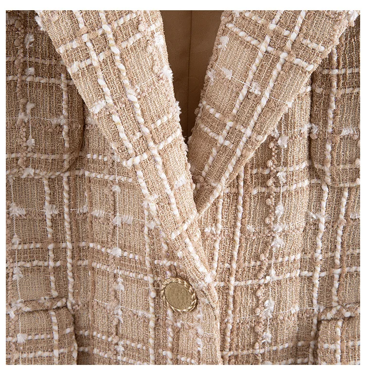Высококачественная Роскошная клетчатая ткань с длинными рукавами, однобортное Свободное пальто, куртка, зимняя Женская Роскошная верхняя одежда с отворотом