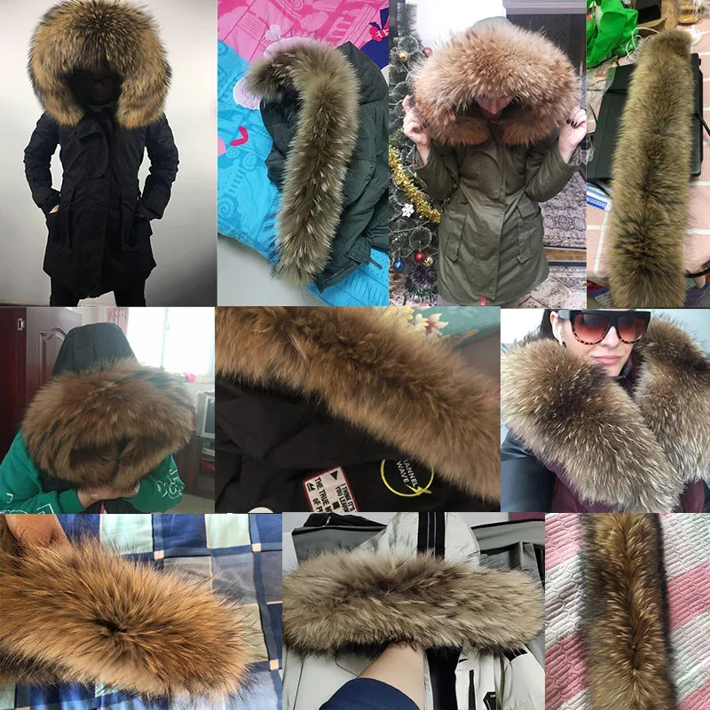 100% натуральный меховой воротник большой шарф мех енота для парки куртки пальто