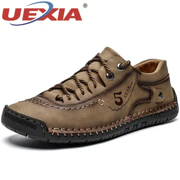 

UEXIA 2020 New Spring Men's Shoes Lace-up Outdoor Casual Handmade Sewing Quality Split Leather Loafers Flats Moccasins Footwear