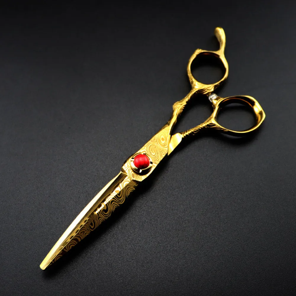 Professionelle 6-Zoll-Schere für gehobene Gold-Damast-Haarschneideschere, Haarschnitt, Ausdünnung, Friseurwerkzeuge, Schnittschere, Friseurschere – Detail 4